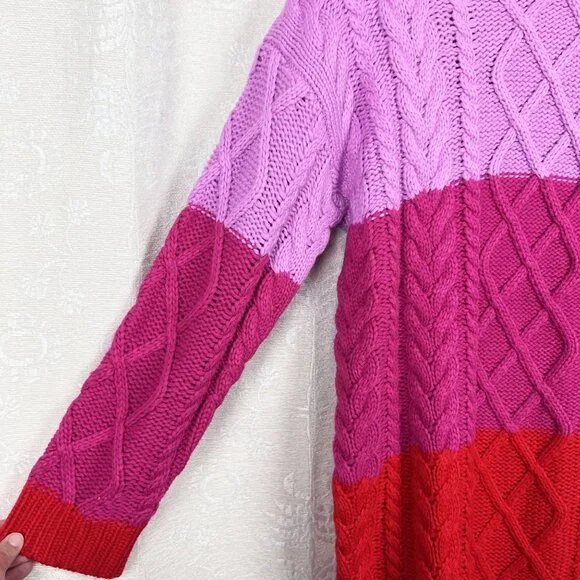 Hyacinth House Scarlett pink red colorblock chunky sweater dress Tuckernuck M - Picture 5 of 10